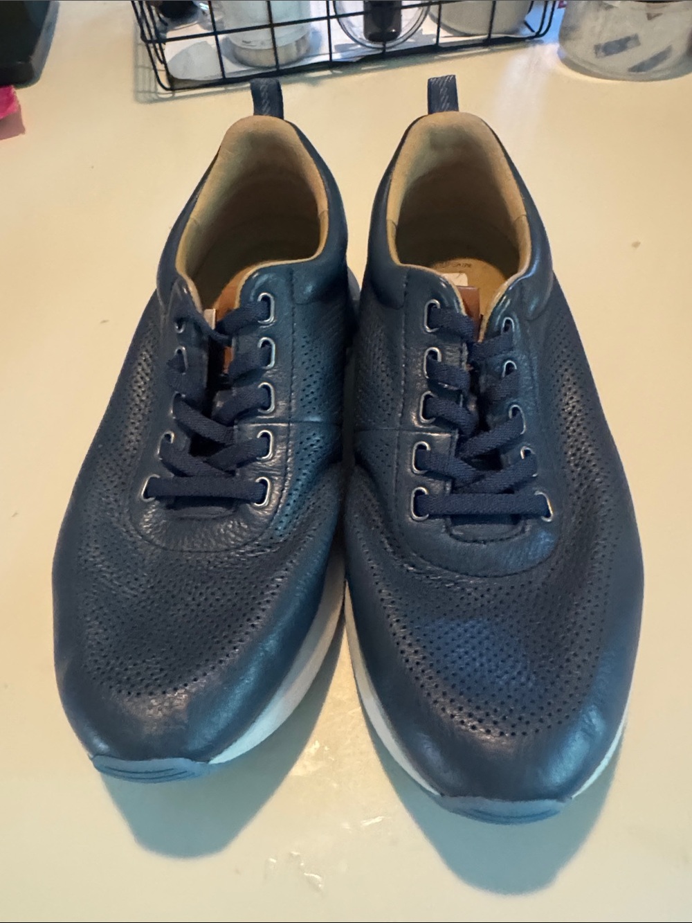 Johnston & Murphy Men's Navy Perforated Leather Sneakers